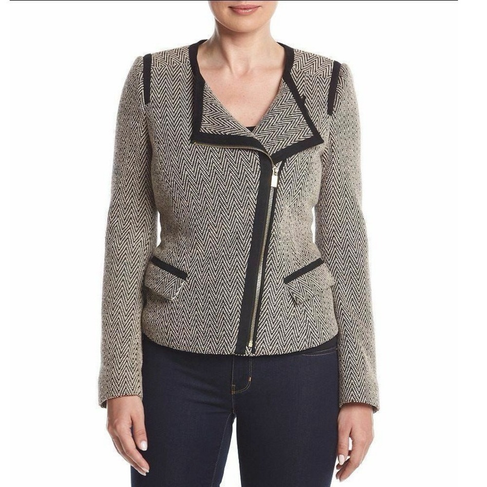 Jones New York Black and Tan Chevron Blazer